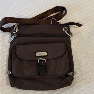 Baggallini Dark Brown Crossbody Messenger Bag with Silver Hardware